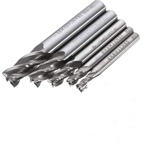 5 pcs 4/6/8/10/12 mm 4 Flûte tige droite End Mill Cutter en acier rapide HSS Forets (1/5)