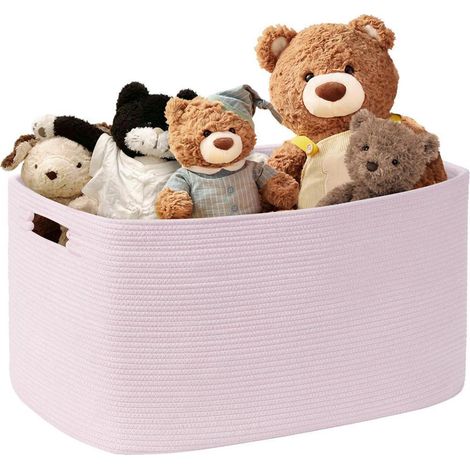 Panier de rangement en corde de coton 45L rose pour jouets, couvertures, linge (1/5)