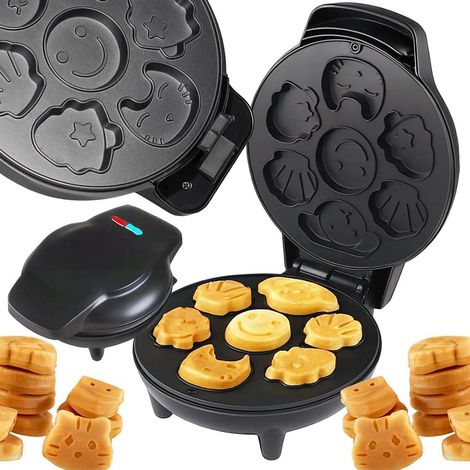 Gaufrier électrique pour gaufres et biscuits, moules de différents motifs, 1200 W noir