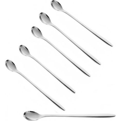 Cucharas，Juego de 6，Acero inoxidable，Cucharas de café de mango largo，Cucharas para helado y bebidas frías，Cucharas para remover，14 × 2,5 cm (1/5)