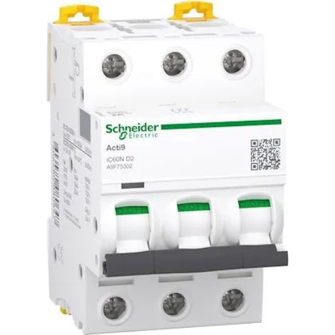 Schneider A9F75302 Acti9 iC60N - Circuit Breaker - 3P - 2A - D-curve - 400V AC - 6000A/50kA