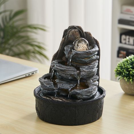 Layered Rock Cascading Tabletop Fountain with LED Crystal Ball (1/5)