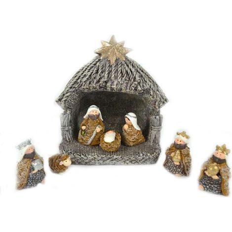 Presepe con capanna natività statuine re magi per decorazioni di natale addobbi set 8 cm17 casa negozi ristoranti idea regalo (1/5)