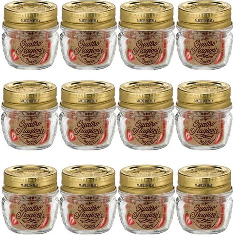Set 12 Vasi in Vetro Quattro Stagioni 8cl con Capsula a vite e pulsante verifica freschezza Ermetica Vasocottura Pastorizzazione Contenitori vasetti Lead Free 80ml Barattoli  Bor-mioli Ro-cco (1/5)