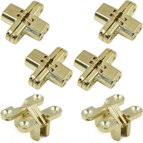 Cerniere a scomparsa per porte, set da 6 pezzi, cerniera a croce 180°, invisibili, in lega di zinco, pieghevoli, per mobili, ante di armadi e mobili da cucina. (1/4)