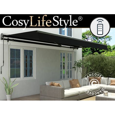 Store banne avec télécommande, 3,95x2,5m, Noir/Cadre Noir - Dancover