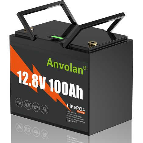 Batterie LiFePO4 12,8V 100Ah 1280Wh à cycle profond avec écran numérique et BMS, batterie lithium pour système solaire, camping‑car, bateau (1/5)