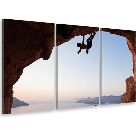 Tableau triptyque paysage escalade vue mer - 90x60 cm Toile imprimée (1/5)