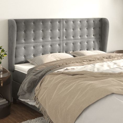 vidaXL Tête de lit avec oreilles Gris clair 163x23x118/128 cm Velours (1/5)