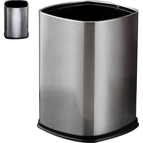 Poubelle rectangulaire 12 L sans couvercle, en acier inoxydable, pour salon, cuisine ou bureau. (1/5)