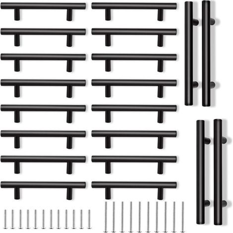 Set mit 20 schwarzen Küchenschrankgriffen mit 96-mm-Loch, mattschwarzen Schubladengriffen, Edelstahl-T-Griffen für Küchen- und Badezimmerschubladen (lo (1/4)