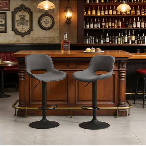 Set de 2 taburetes de bar giratorios regulables en altura, lino gris DESVIAE (1/5)