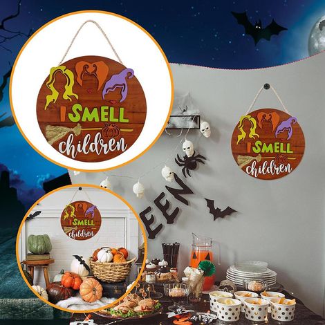 Panneau de porte en bois à suspendre pour Halloween, idéal pour décorer la maison ou l'extérieur avec une sorcière. Décoration murale extérieure pour la maison ou le jardin. (1/4)