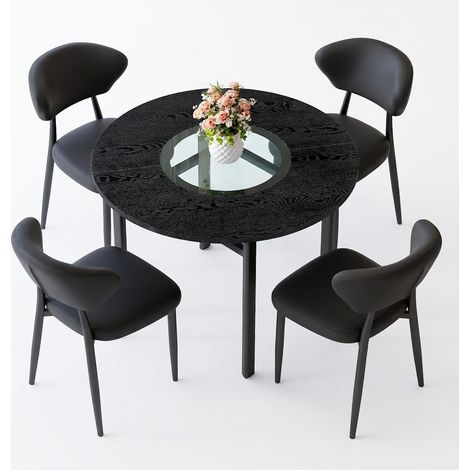 Ensemble table de bar et 2 tabourets, plateau rond en verre 89 cm, sièges pivotants réglables marron, structure métal noir (1/5)