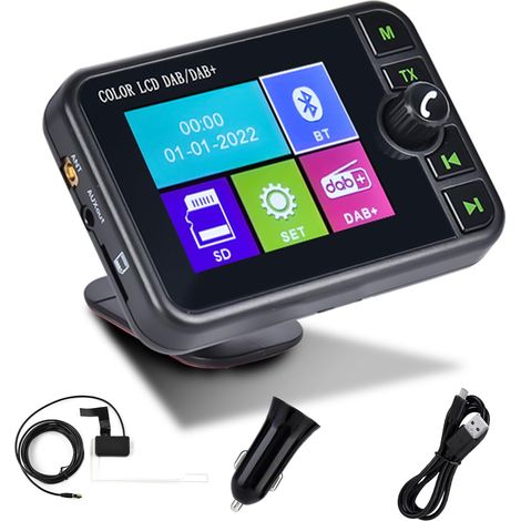 Adattatore DAB portatile per autoradio Android con schermo LCD da 2,4 pollici, piccolo adattatore per radio digitale con chiamate in vivavoce Bluetooth, ingresso AUX, trasmettitore FM e radio digitale