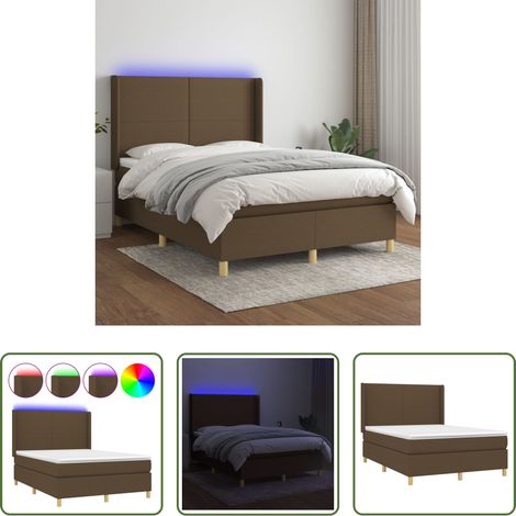 Sommier tapissier - Sommier à lattes de lit matelas et LED Marron foncé 140x190 cm (1/5)