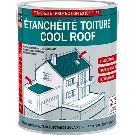 Procom – Peinture toiture étanche Cool Roof – Réfléchissante blanche – Anti chaleur – SRI 112 – Certification W3 – 2.5 litres