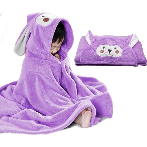 Ultraweiches Kapuzenbadetuch für Kinder, besonders saugfähig – Geschenk für Jungen und Mädchen – Extra groß: 70 x 140 cm – Lila