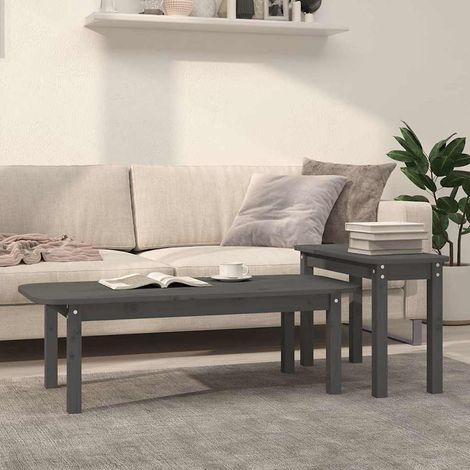 vidaXL Ensemble de tables basses 2 pcs Gris Bois massif de pin (1/5)