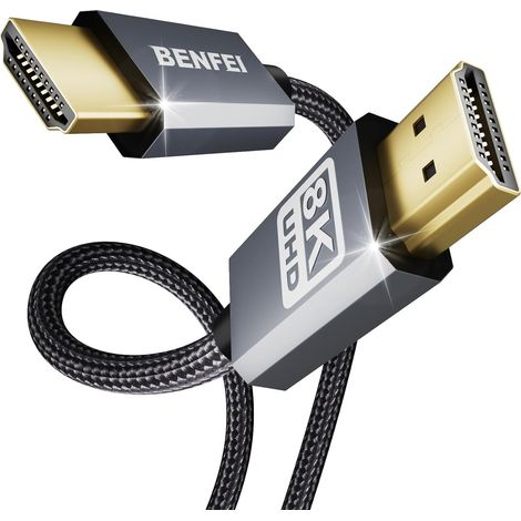 Câble HDMI 4K@240Hz, 4K@144Hz, 8K@60Hz, HDMI 2.1, 48 Gbps, HDR10+ ARC eARC HDCP2.3+Dolby Atmos, coque en aluminium, nylon tressé, compatible avec 5 pro/5/4/ X-Serie X/TV - 3 mètre (1/5)