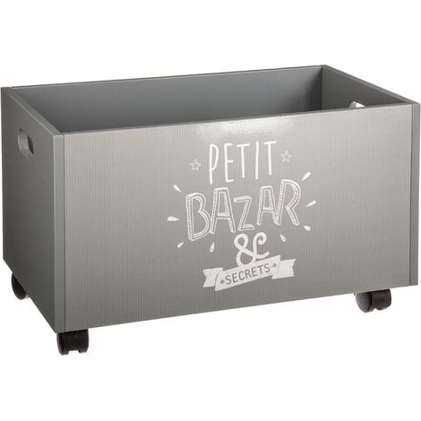 Coffre de rangement à roulettes Les Douces Nuits de Maé, gris, 48 x 28,5 x 28 cm, rectangulaire, avec charnières et roulettes, pour jouets et rangement. (1/3)