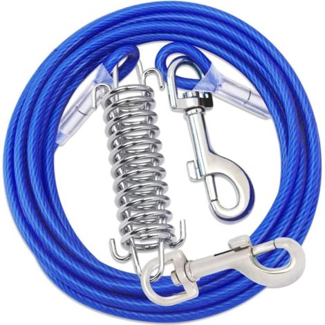 Chaine Chien Acier Inoxydable 3m Câble d'attache pour Chiens Laisse Résistante à Morsure avec Amortisseur Bleu Laisses pour Chiens de Taille Moyenne Petits (1/5)