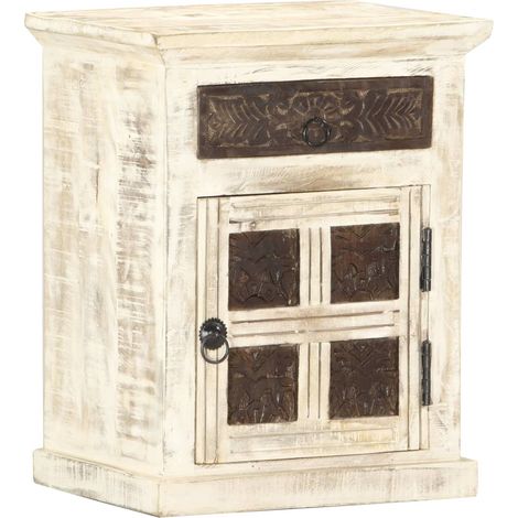 Table de chevet Blanc 40 x 30 x 50 cm Bois de manguier massif (1/5)
