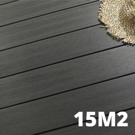 Kit Terrasse Composite NAVIA 15m² - Gris Foncé - 46 lames de terrasse (220 x 14.5 x 2.2 cm) - Fixation par Clips - Terrasse Livraison Rapide