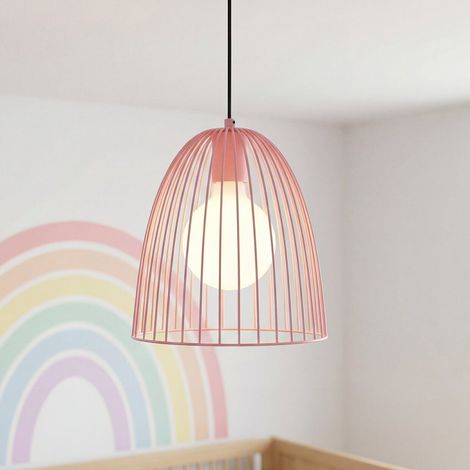 Hängelampe Metall Ø 245 cm H: max. 163 cm Rosa E27 Drahtschirm Pendelleuchte Kinderzimmer