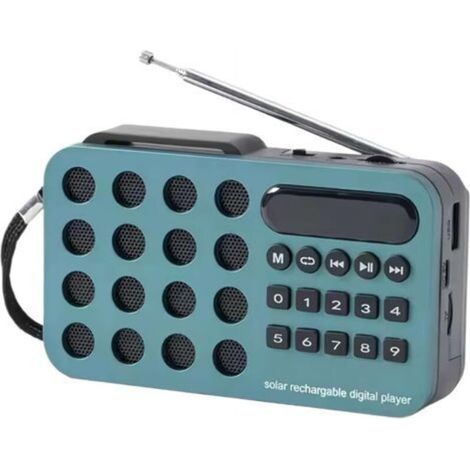 Portable radio speaker, rechargeable solar radio for home, camping, travel (blue). (1/4)