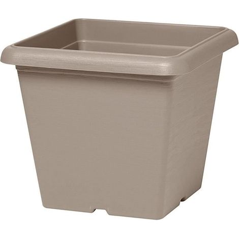 Quadratischer Blumentopf - GARDEN ID - Teramo Taupe - 40 x 35 cm - Kratzfest - Steineffekt - Mit Löchern