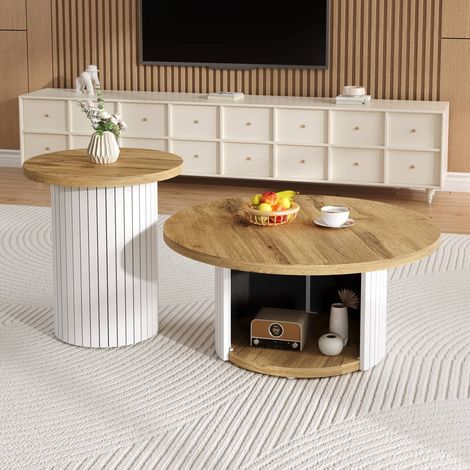 Table d’appoint 70x70x42 cm bois naturel, double plateau, multifonction salon ou bureau (1/5)