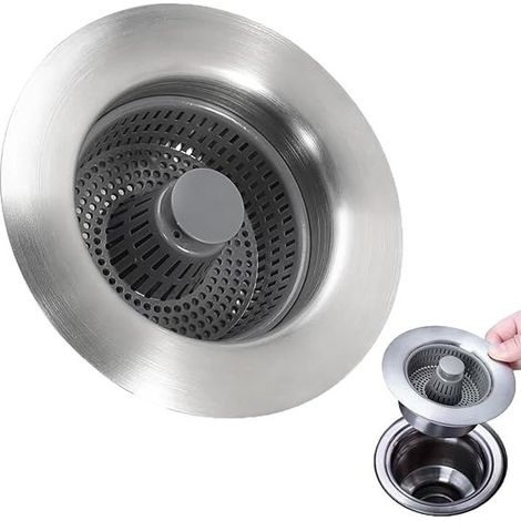 2PCS Crépine d'Évier 3 en 1 Acier Inoxydable - Bouchon, Panier et Crépine de Vidange (1/5)