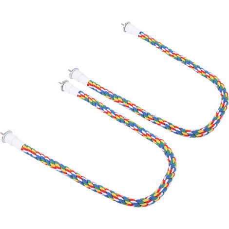 Lot de 2 perchoirs en corde pour oiseaux, jouets à mâcher faits main aux couleurs vives, balançoires pour perroquets, support en spirale, 80 cm (1/5)