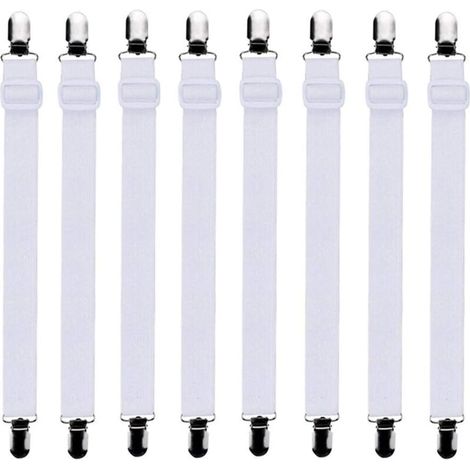 8-Piece Set (60cm to 200cm) Adjustable Fitted Sheet Straps, Bed Sheet Holders, Suitable for All Beds and Mattresses, White (1/4)