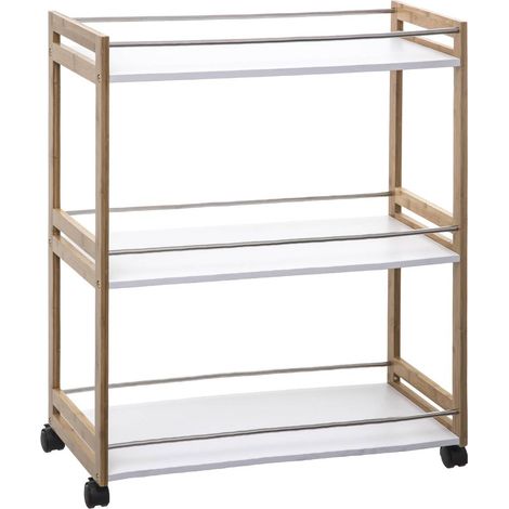 Carrello da Cucina a 3 Ripiani con Ruote in Legno 80x76x30cm (1/4)