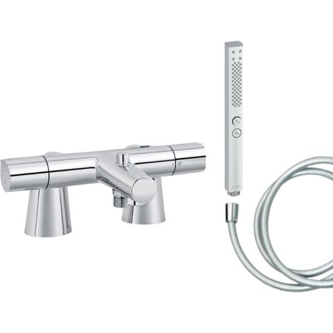 Mitigeur baignoire JACOB DELAFON Simone + pommeau de douche Shift+ carré + flexible de douche lisse + colonnettes (1/5)