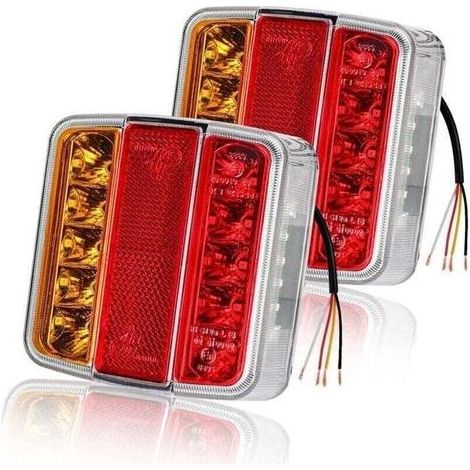 2 pièces feux arrière de remorque 26 LED 12V feux arrière clignotants feux stop réflecteurs feux de plaque d'immatriculation IP67 étanche multifonction remorque camion caravane van bateau (1/4)