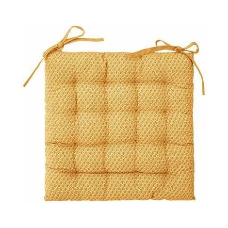 CUSCINO PER SEDIA, quadrato, 38 cm, giallo, cotone trapuntato (1/4)