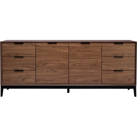 Credenza vintage finitura legno scuro noce e metallo nero con scomparti L180 cm SARTO