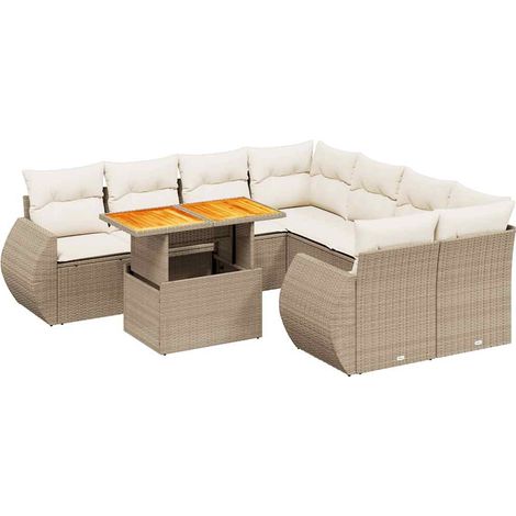 Maison Exclusive - Set Divano da Giardino 9 pz con Cuscini Beige in Polyrattan