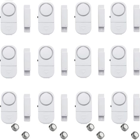 Paquete de 12 alarmas para puertas y ventanas para la seguridad infantil: alarma inalámbrica para la seguridad del hogar, automóviles, cobertizos de jardín y caravanas (blancas). (1/5)