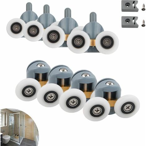 8Pcs Galet Ajustables Dual Rouleau Roulette Roue/Coureurs/Poulies/Guides Porte Douche Salle de Bain Pièces De Rechange (Double Wheel)23mm (1/5)