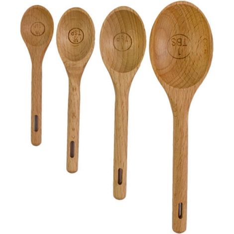 Ensemble de 4 ustensiles de cuisine pour la pâtisserie : cuillère doseuse, cuillère à café et tasses à mesurer en hêtre.-15.2X4.2CM-Coffee (1/4)