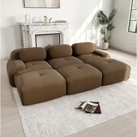 Divano angolare modulare 298x178x75 cm marrone in velluto a coste senza montaggio con 3 pouf (1/5)