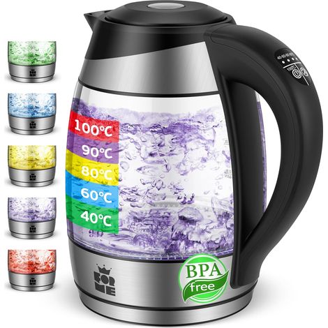 Bouilloire Électrique en Verre 1.8L, Contrôle de la Température, Température Réglable à Partir de 40°C à 100°C, Éclairage LED 5 Couleurs, Fonction de Maintien au Chaud, Sans BPA (1/5)