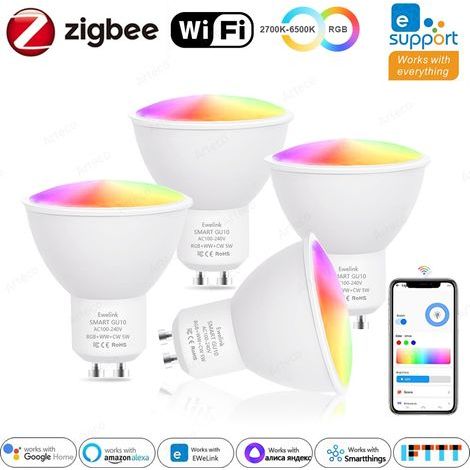 Ampoules LED intelligentes Ewelink GU10 Zigbee WiFi RGB CW WW, contrôlables via l'application Ewelink. Compatibles avec Alexa, Google et Yandex.- (1/5)