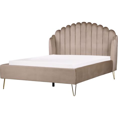 Cama con somier de terciopelo gris pardo 140 x 200 cm cabecero Ambillou