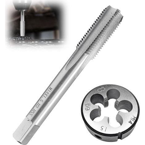 2 Pièces Ensemble Tarauds et Filières, M14x1,5mm Filetage Taraudage, Filiere Plomberie Tarauds, Tarauds avec Alliage Outil Acier Rond Filetage Matrice (1/5)