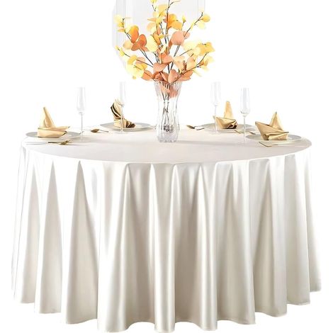 Cette nappe ronde au toucher soyeux est idéale pour les restaurants, les mariages et toutes sortes de réceptions. Blanche, diamètre 228 cm